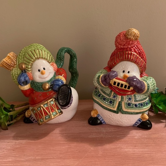 Fitz and Floyd Classics Snowman Jamboree Sugar & Creamer with Spoon! - Picture 3 of 10